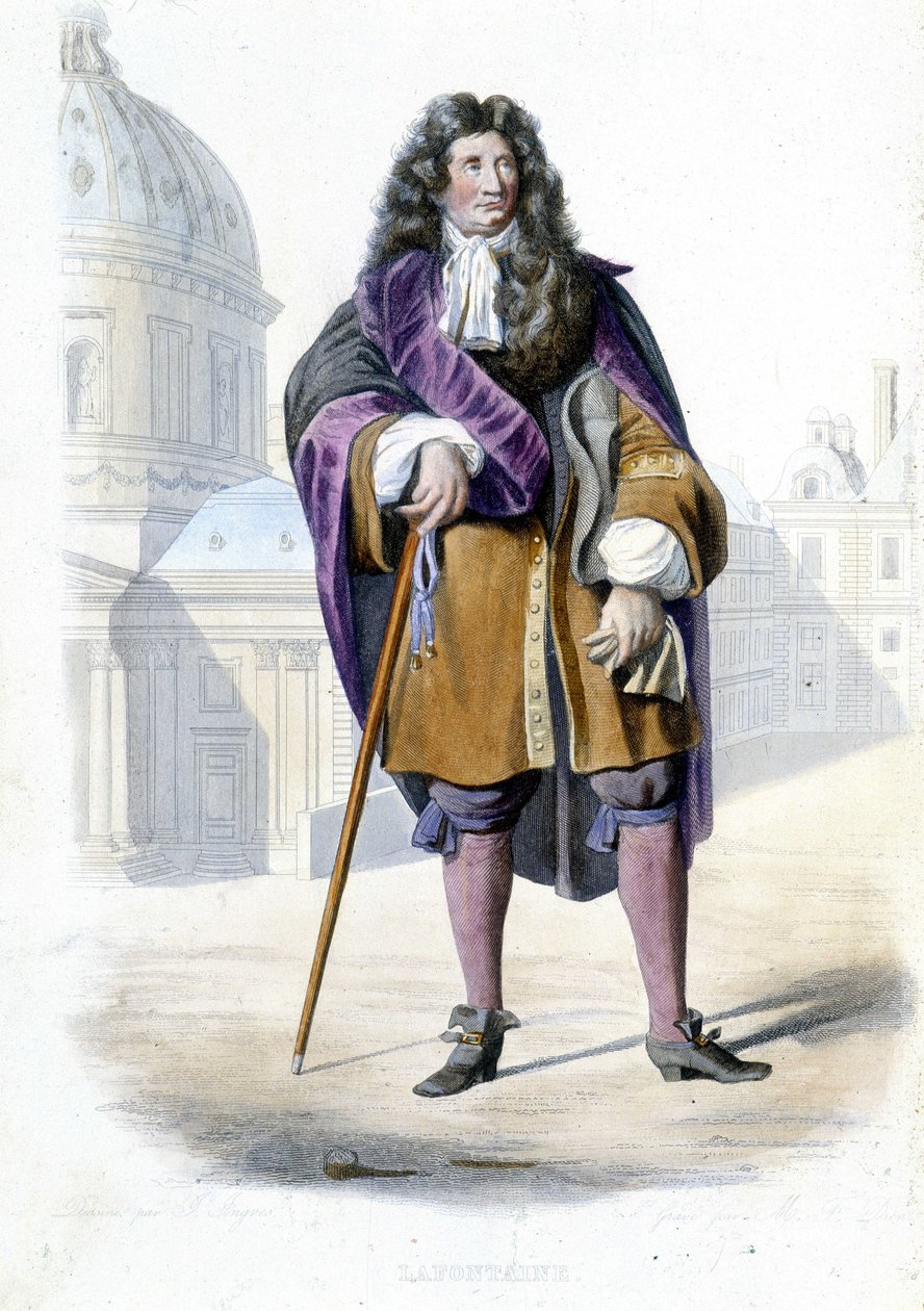 Jean de La Fontaine francia író (1621-1695) portréja – Ed. Mennechet, „” Le Plutarque francais”” alkotó: French School