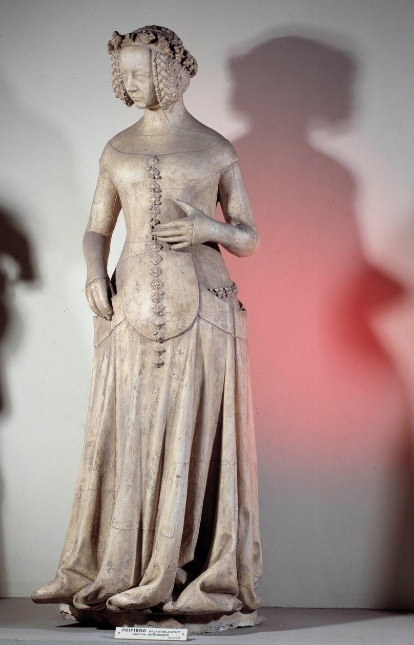 Jeanne de Boulogne, Berry herceg feleségének (1340-1416) portréja 1385-ös szobor a Poitiers-i Igazságügyi Palotából. Párizs, Műemlékek Múzeuma angol alkotó: French School