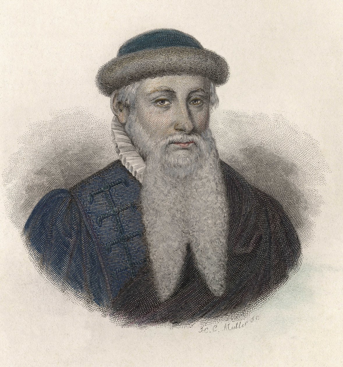 Johannes Gensfleisch dit Gutenberg (1394/99-1468) német nyomdász portréja. A „” Hasznos férfiak portréiban”” alkotó: French School