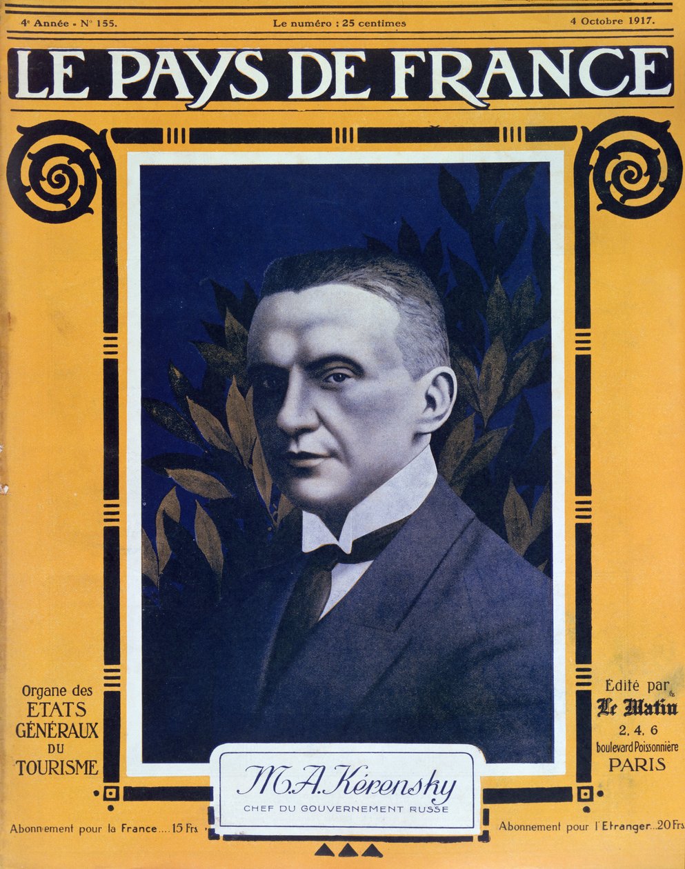 Kerensky portréja, a Le Pays de France című francia magazin borítója, 1917. október 4 alkotó: French School