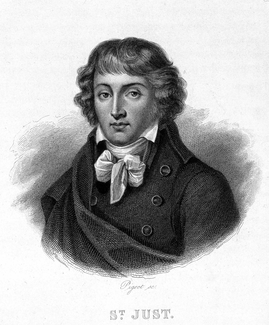 Louis Antoine Léon Saint portréja - Just (1767-1794) - Thiers „Revolution francaise” című könyvében. 19. század alkotó: French School