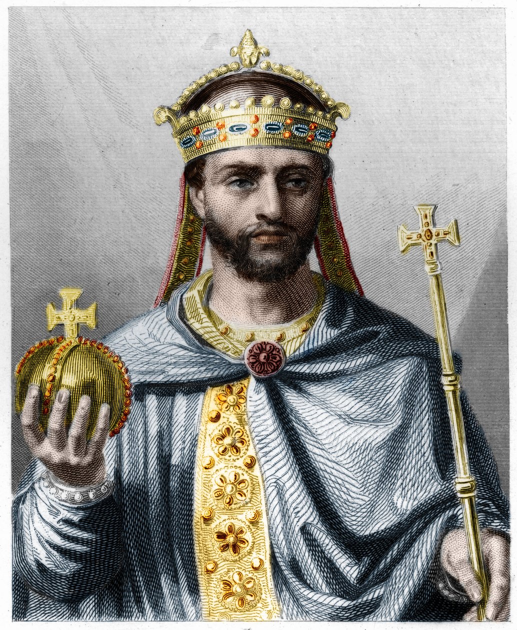 I. Lajos Jámbor vagy Debonnaire (778 - 840), Nyugat császárának portréja - Lavallee „Histoire des Francais”-jában, metszet, sd. alkotó: French School