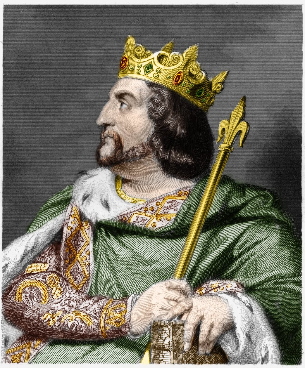 VI. Lajos le Gros (1081 - 1137), francia király portréja – Lavallee „” Histoire des Francais” című könyvében, metszet, sd. alkotó: French School