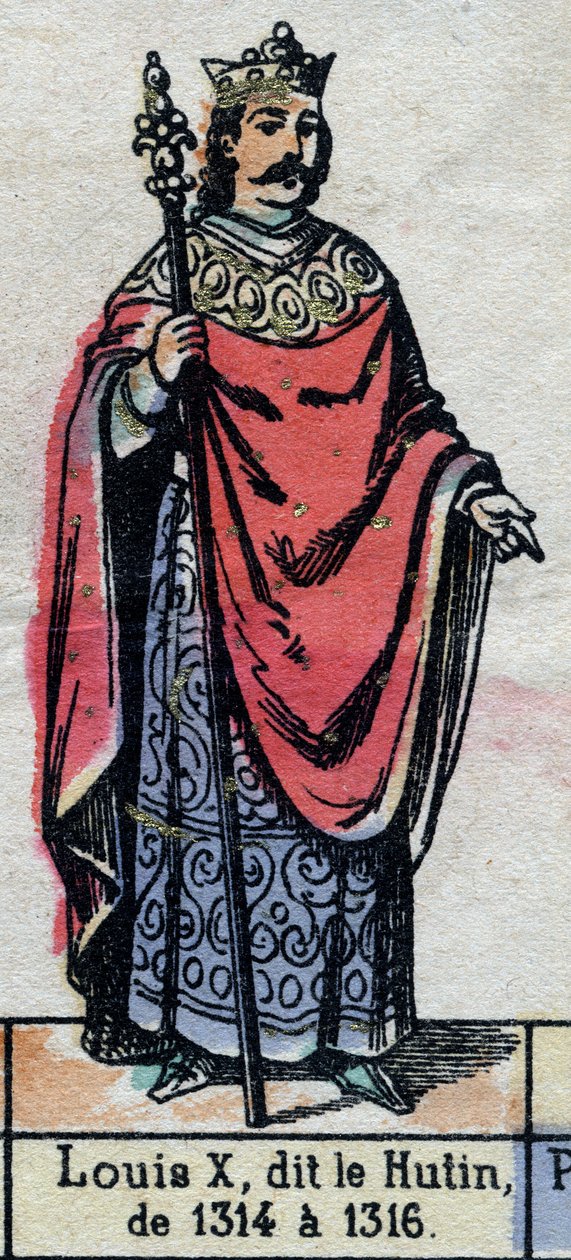 X. Lajos francia, Hutin Lajos (1289-1316) néven ismert portréja (a Kapetusok dinasztiája). 19. század végi illusztráció. alkotó: French School