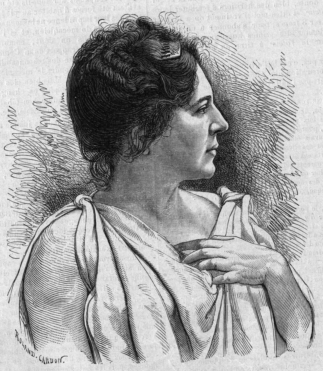 Madame Agar (Marie Leonide Charvin) (1836-1891) francia komikus portréja. Metszet a „La gazette du dimanche”-ban, 1895. november 21-én. alkotó: French School