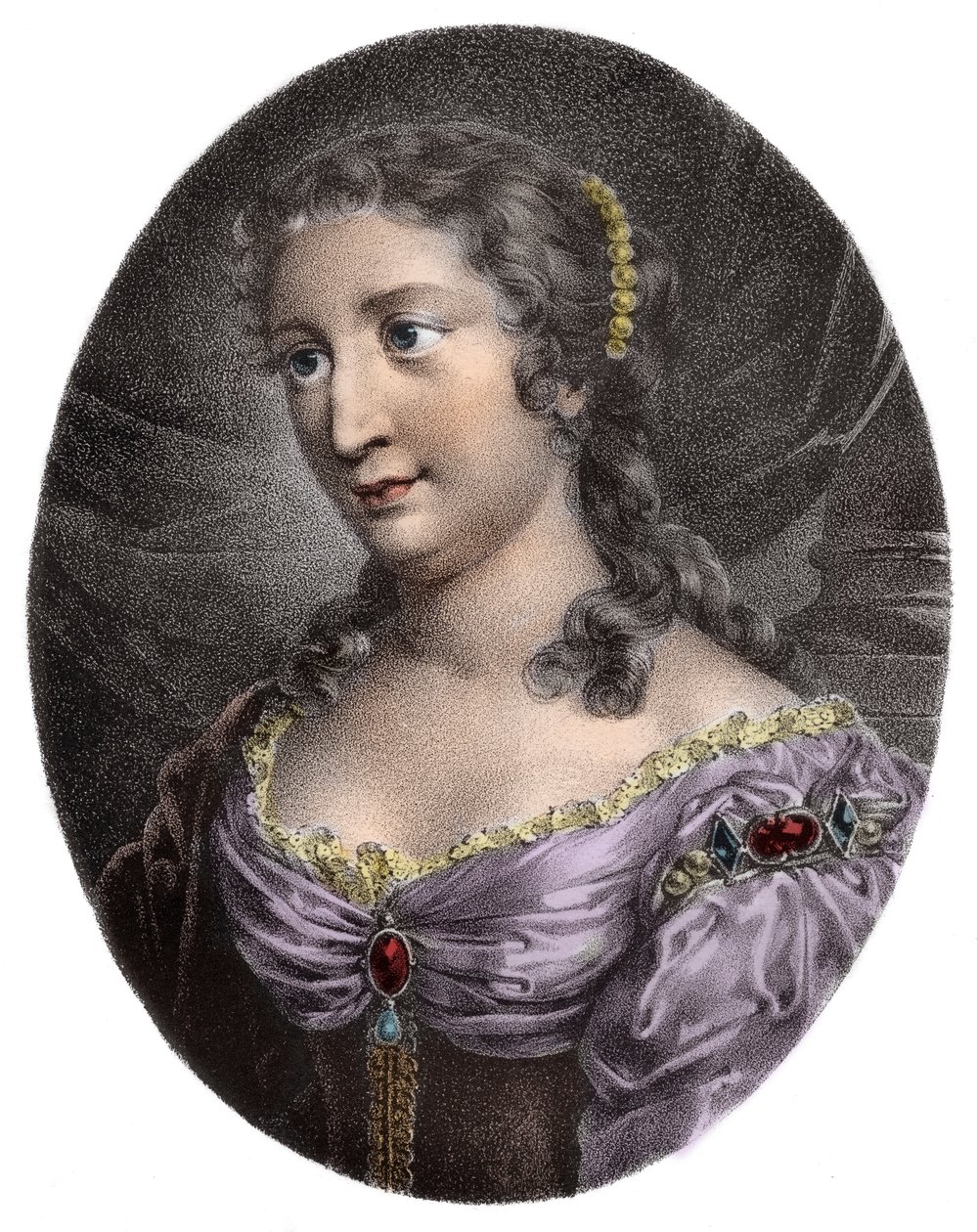 Madame de La Fayette francia regényíró portréja (metszet) - Marie-Madeleine (Marie Madeleine) Pioche de La Vergne, Lafayette asszony (Madame de la Fayette) (1634-1693). századi metszet. alkotó: French School