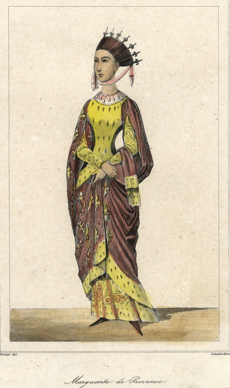 Marguerite de Provence (1221 - 1295), francia királynő, IX. Lajos felesége portréja. Metszet 19. század. alkotó: French School