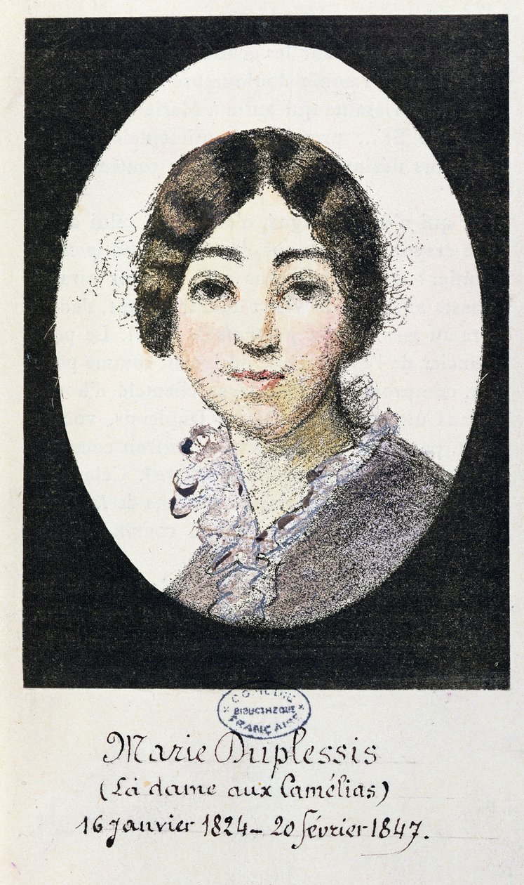 Marie Duplessis (1824-1847) portréja, más néven La Dame aux Camelias, 1847 alkotó: French School
