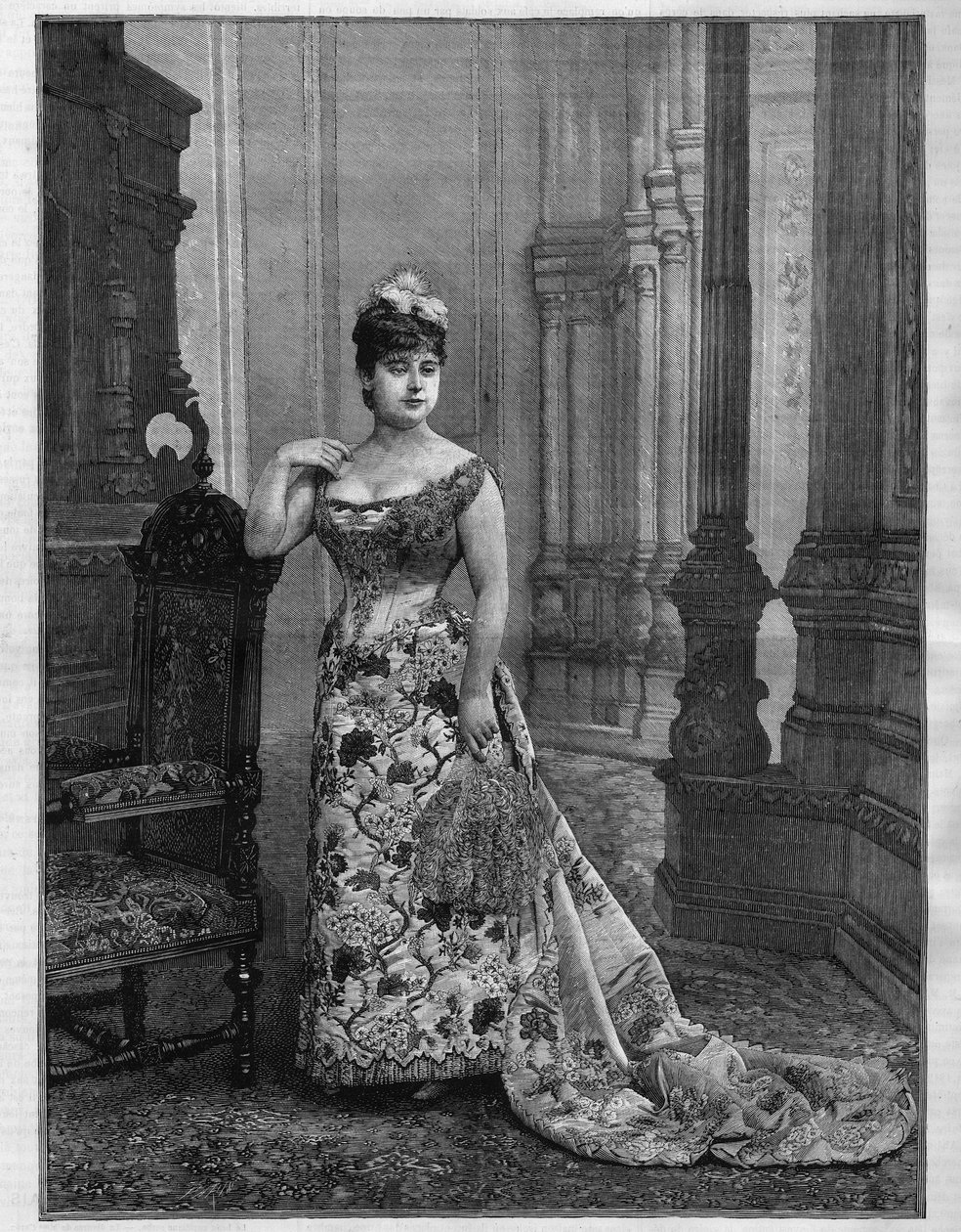 Marie Heilbronn (Heilbron) (1849-1886) belga szoprán portréja. Metszet a "" Le Monde Illustré ""-ben alkotó: French School