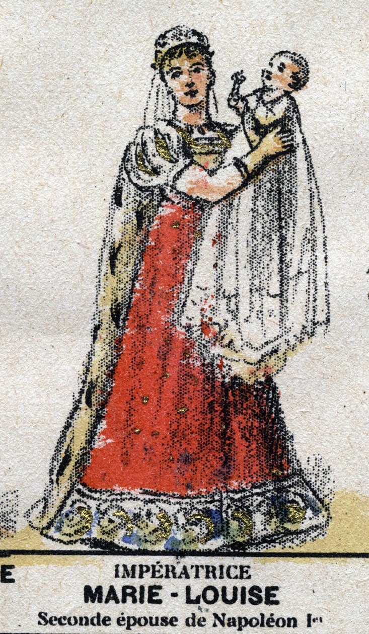 Az osztrák Marie Louise-ról (1791-1847), I. Napóleon feleségéről és fiával, II. Napóleonról készült portré. A „” Franciaország Királyainak és Királynőinek Galériájában, valamint jeles karakterek 1643-tól 1895-ig” Epinal kép. alkotó: French School