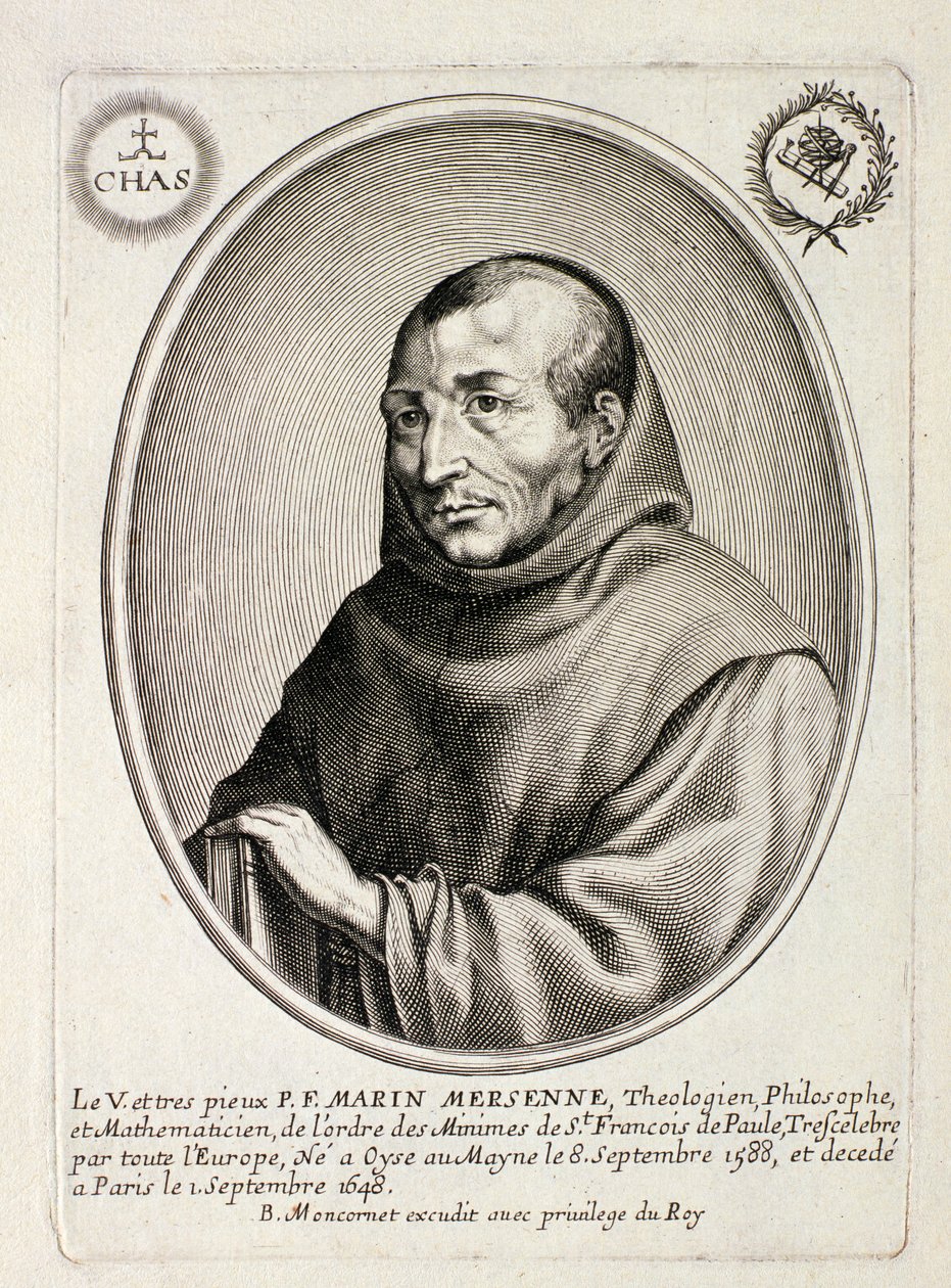 Marin Mersenne (1588-1648) portréja, amelyet Balthazar Moncornet (kb. 1600-68) vésett alkotó: French School