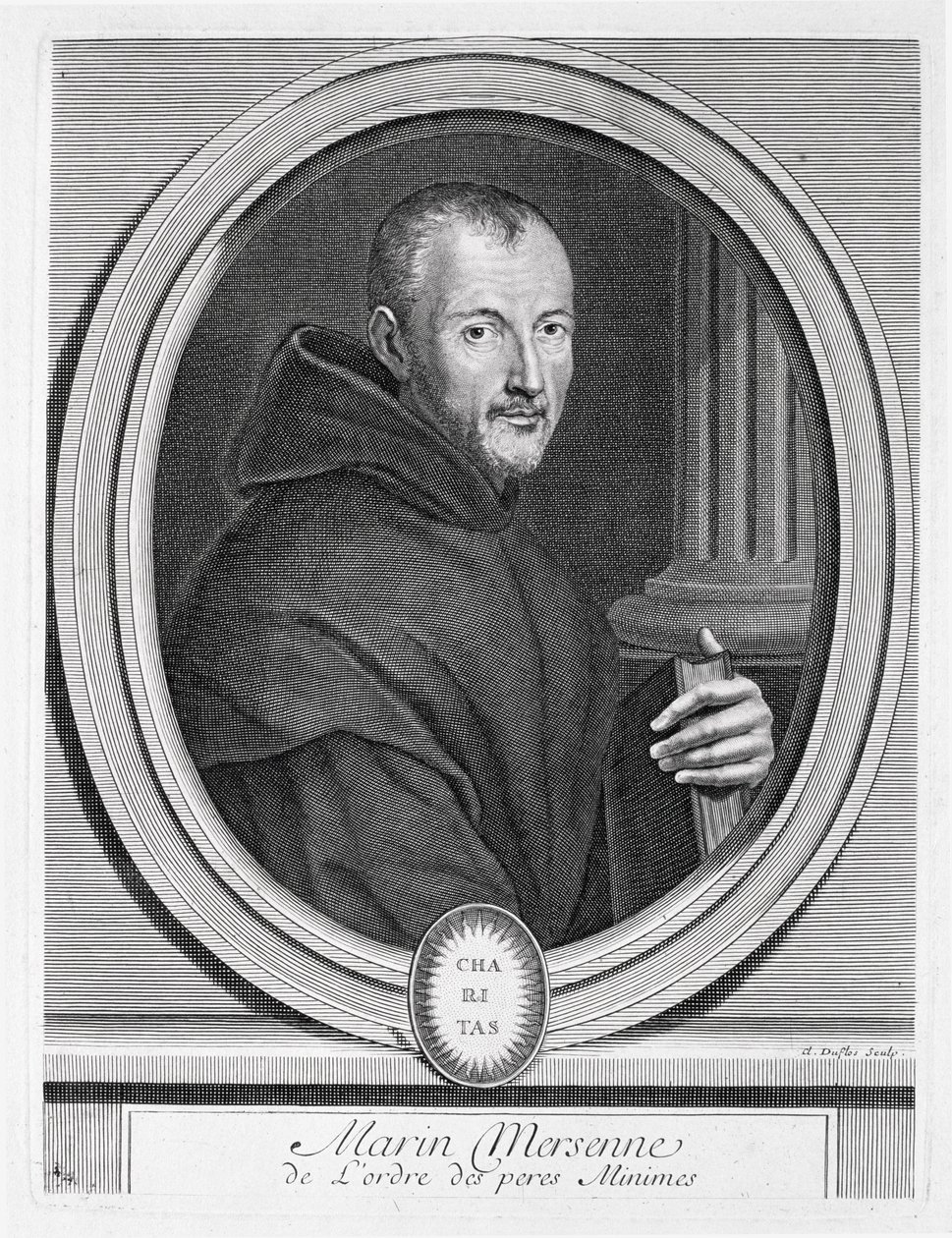 Marin Mersenne (1588-1648) portréja, amelyet Duflos vésett alkotó: French School
