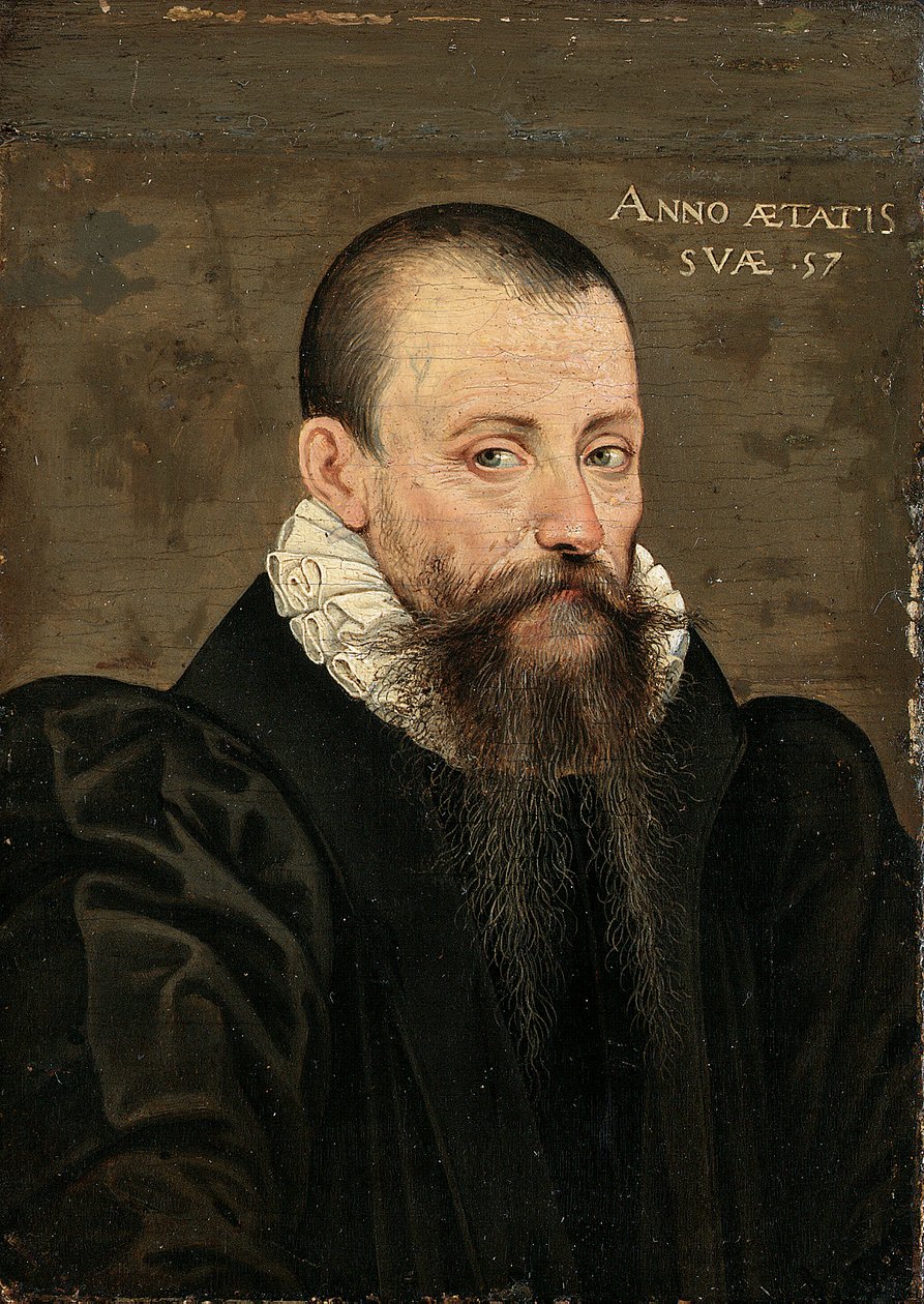 Michel Eyquem de Montaigne (1533-1592) 57 éves portréja, kis félhosszú, fekete kosztümben, fehér gallérral (olaj, tábla) alkotó: French School