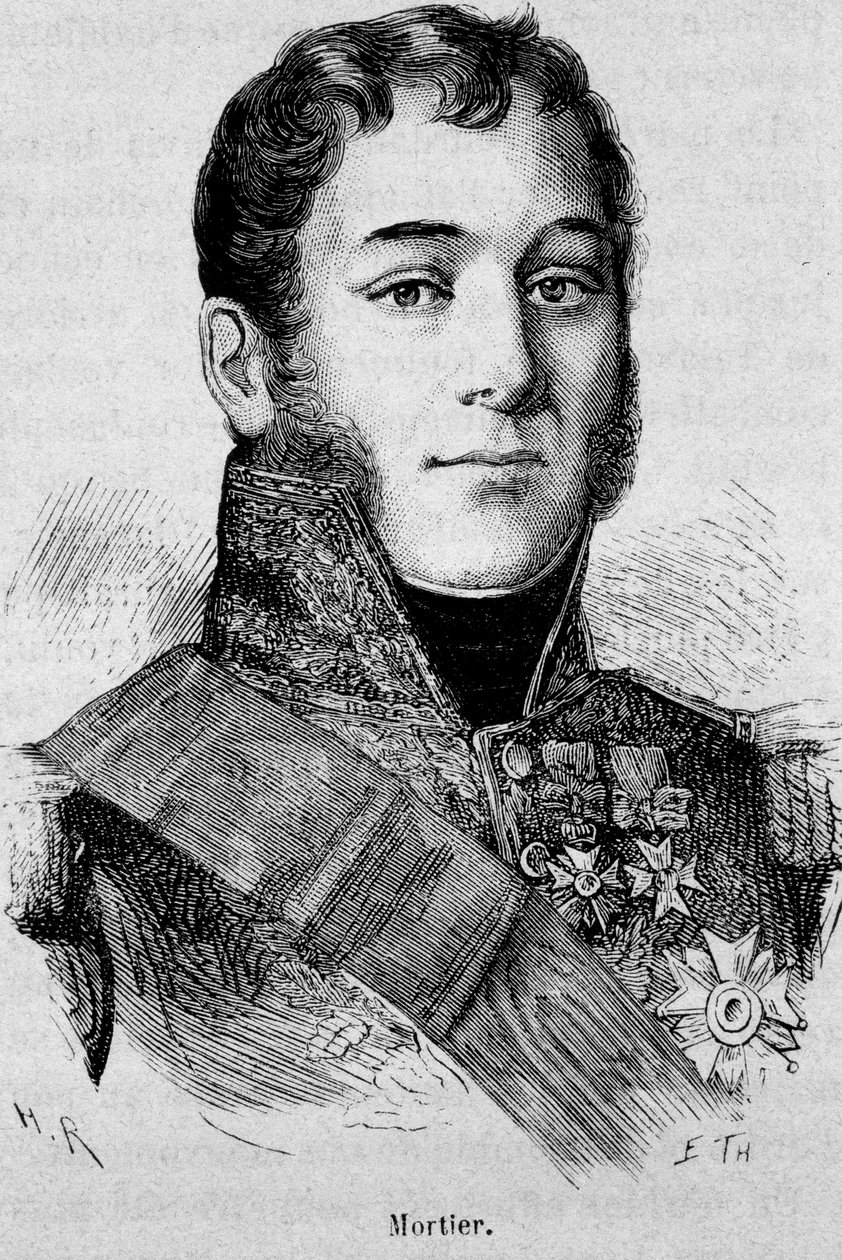 Mortier, Treviso hercegének (1768-1835), Franciaország marsalljának portréja, akit Fieschi támadása során öltek meg – Henri Martin „Franciaország története” c. alkotó: French School