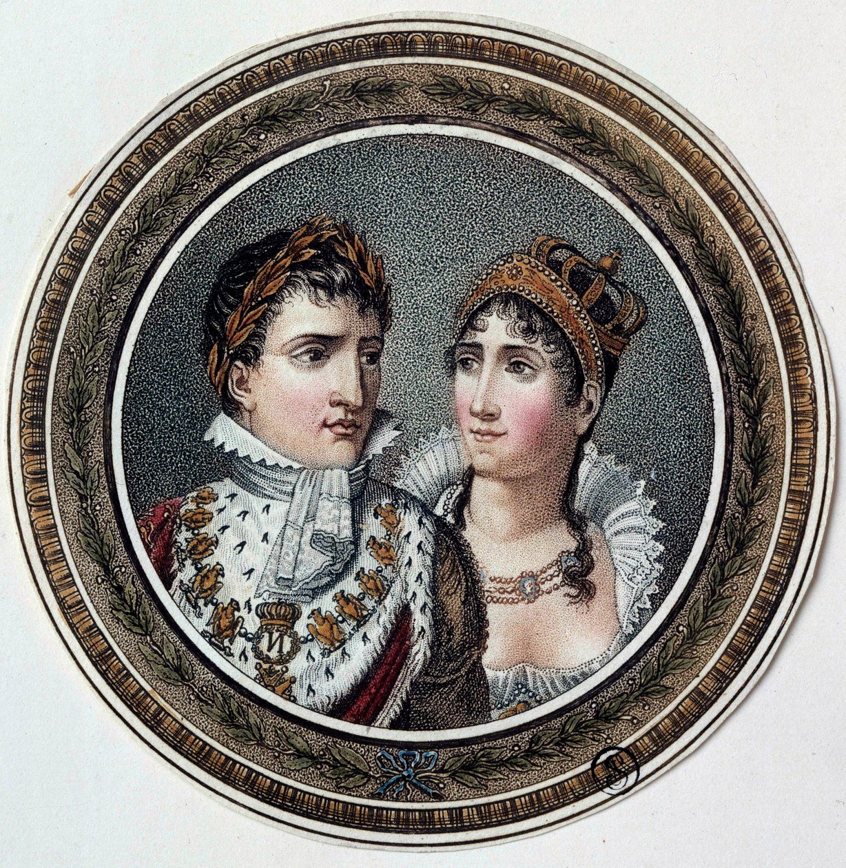 I. Napóleon (1769-1821) és Josephine de Beauharnais (1763-1814) portréja. Festmény cukorka fedelén. 19. század alkotó: French School