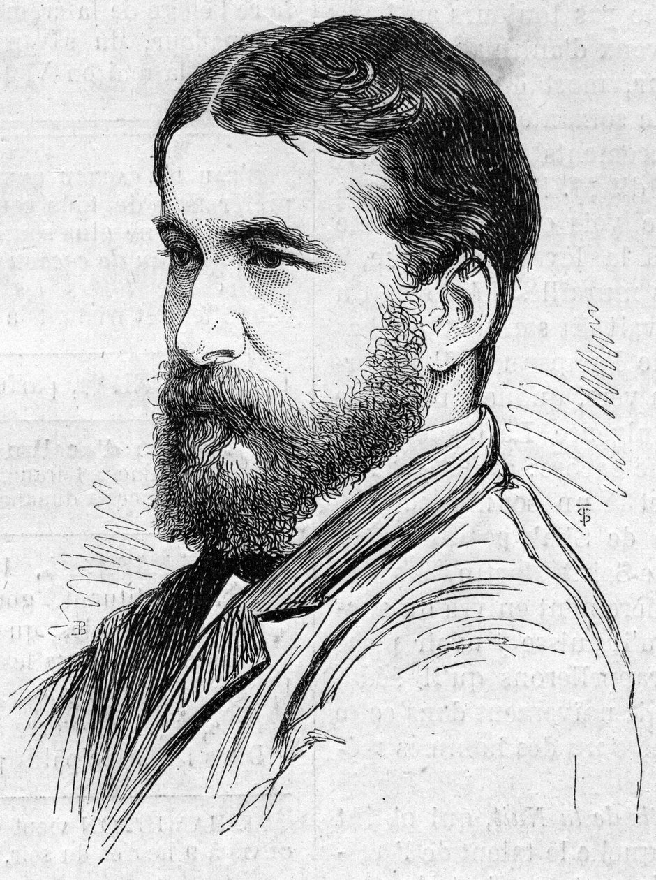 Norman Lockyer (1836-1920) angol csillagász portréja, a napkiemelkedések megfigyelésére szolgáló módszer diszpécsere. Metszet a „” Le Monde Illustré”” 911-es számában, szeptember 26 alkotó: French School