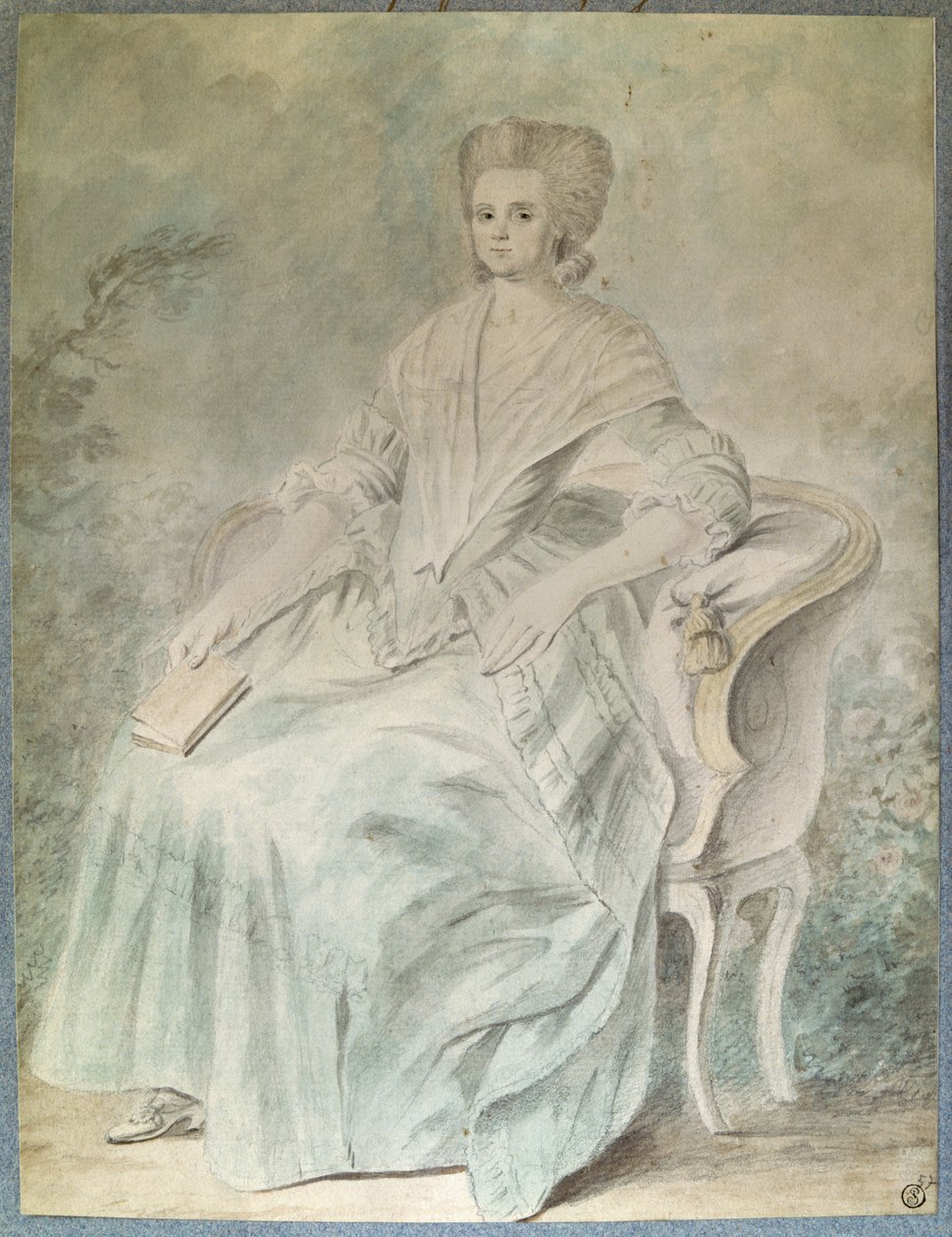 Olympe de Gouges (özvegy Aubry, más néven Marie Gouze) portréja (Madame Aubry) (1748-1793) feminista, politikus és írónő. Névtelen 18. századi akvarell. Homályos. 0,21x 0,28 m. Párizs, Louvre Múzeum alkotó: French School