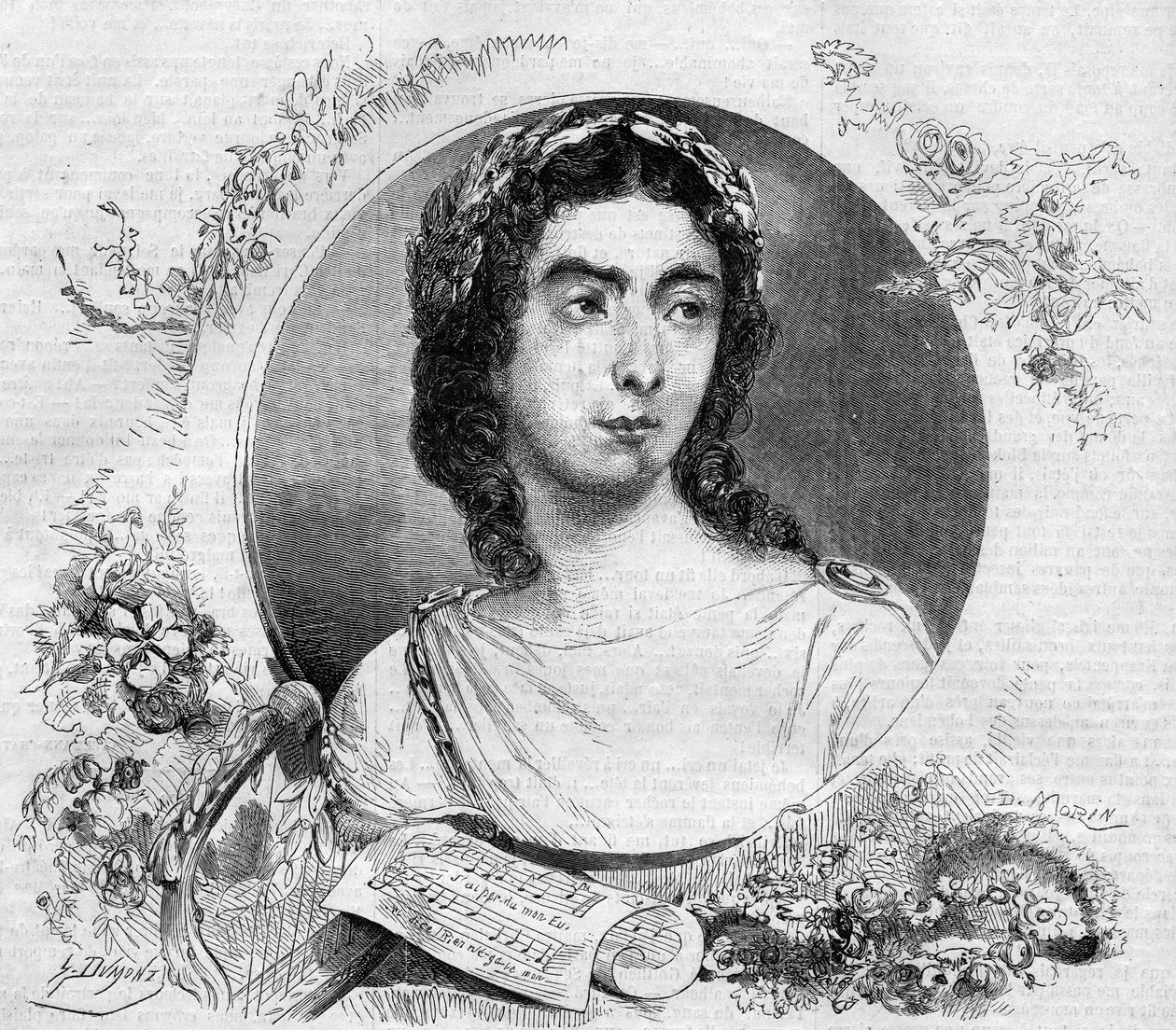 Pauline Viardot (1821-1910) francia énekesnő portréja Cristoph Willibald von Gluck (1714-1787) német zeneszerző „Orphee” című operájában. Metszet a „” Le Monde Illustré”” 137. számában, november 26 alkotó: French School