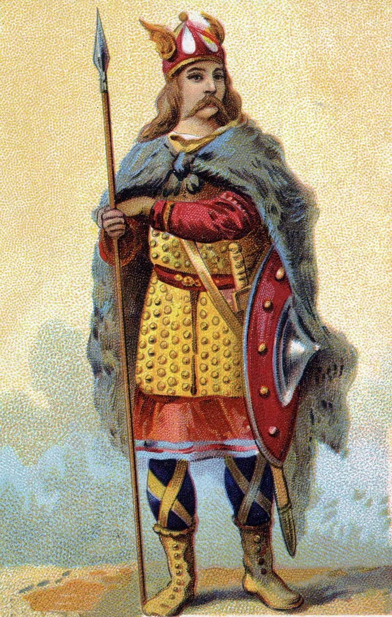 Pharamond (vagy Pharamun vagy Faramund vagy Paramund), a szalian frank király (uralom 420-428 között) portréja. Kromolitográfia 1890 körül. alkotó: French School