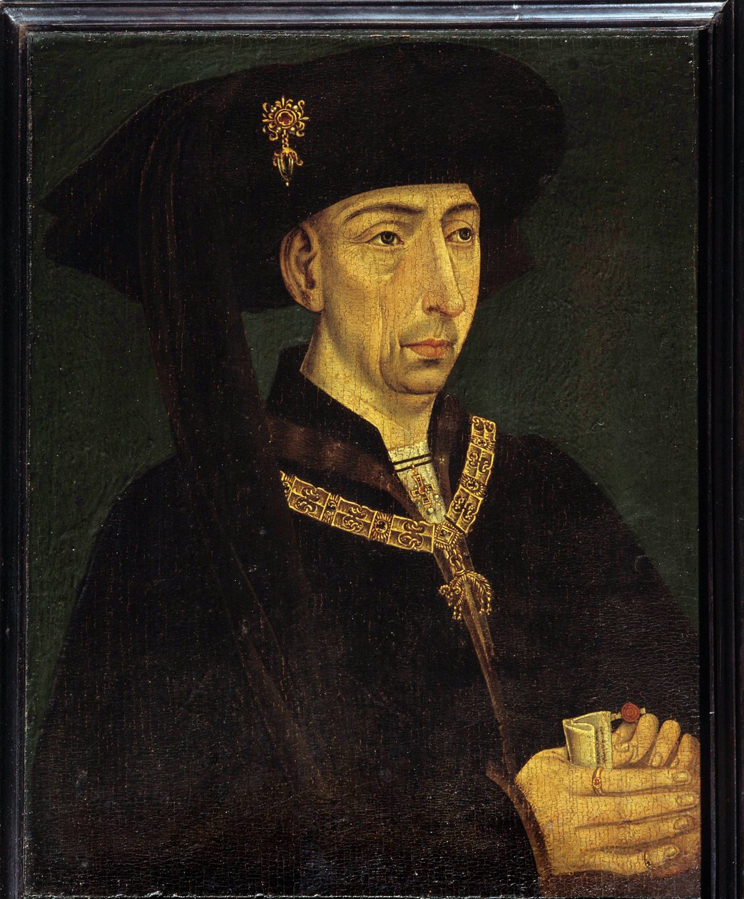 Jó Fülöp (1396-1467) burgundiai herceg, a francia iskola névtelen aranygyapjú festményének alapítója, III. Burgundi Fülöp portréja. alkotó: French School