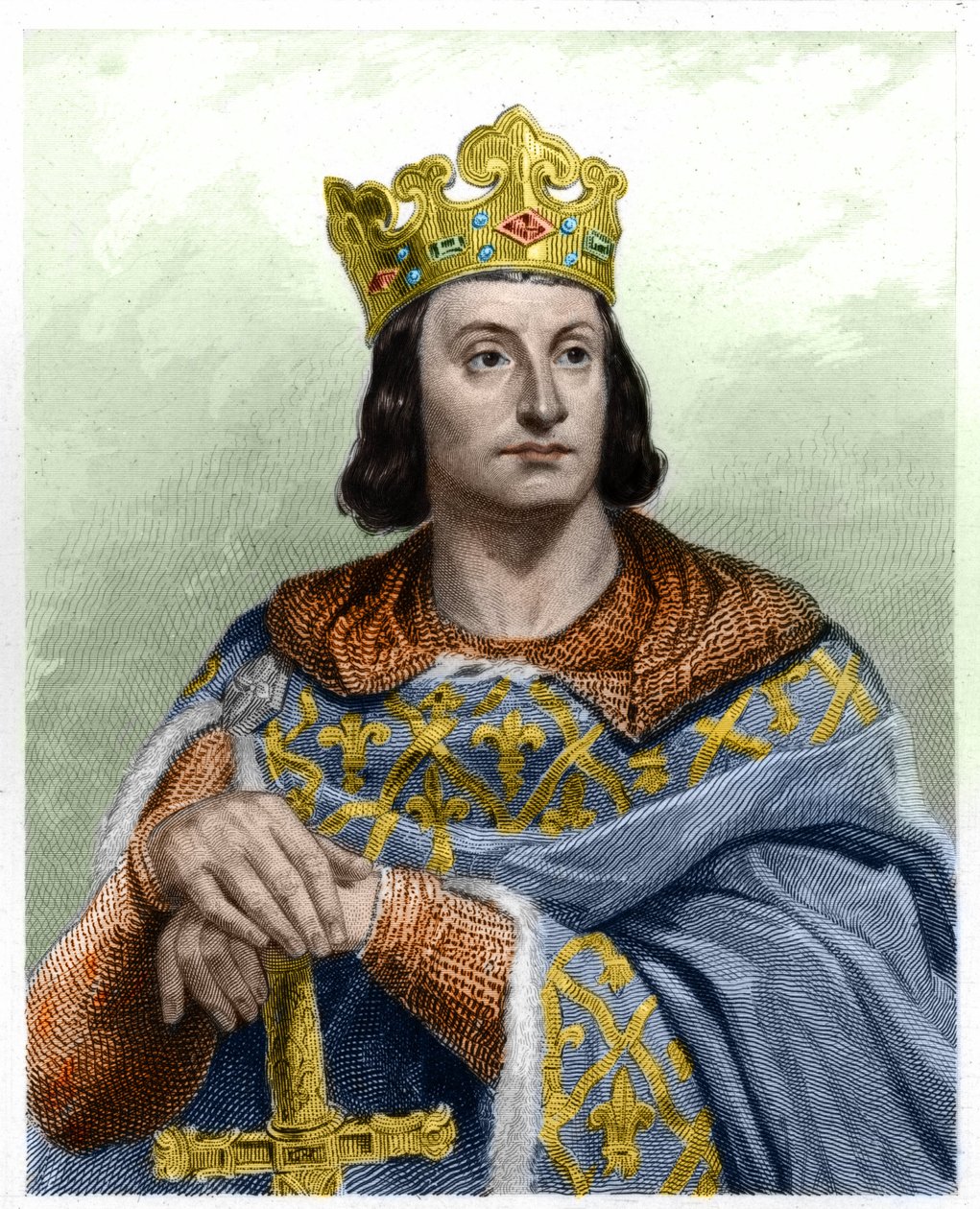Fülöp portréja – mondta Philippe Auguste (1165-1223), Franciaország királya – Lavallee „Histoire des Francais” című művében, metszet, sd. alkotó: French School
