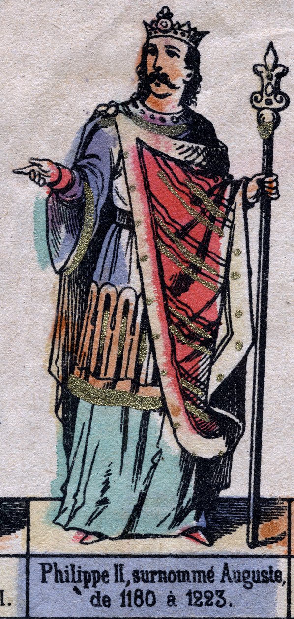 A francia Fülöp, Philippe Auguste (1165-1223) (a Kapetusok dinasztiája) portréja. 19. század végi illusztráció. alkotó: French School