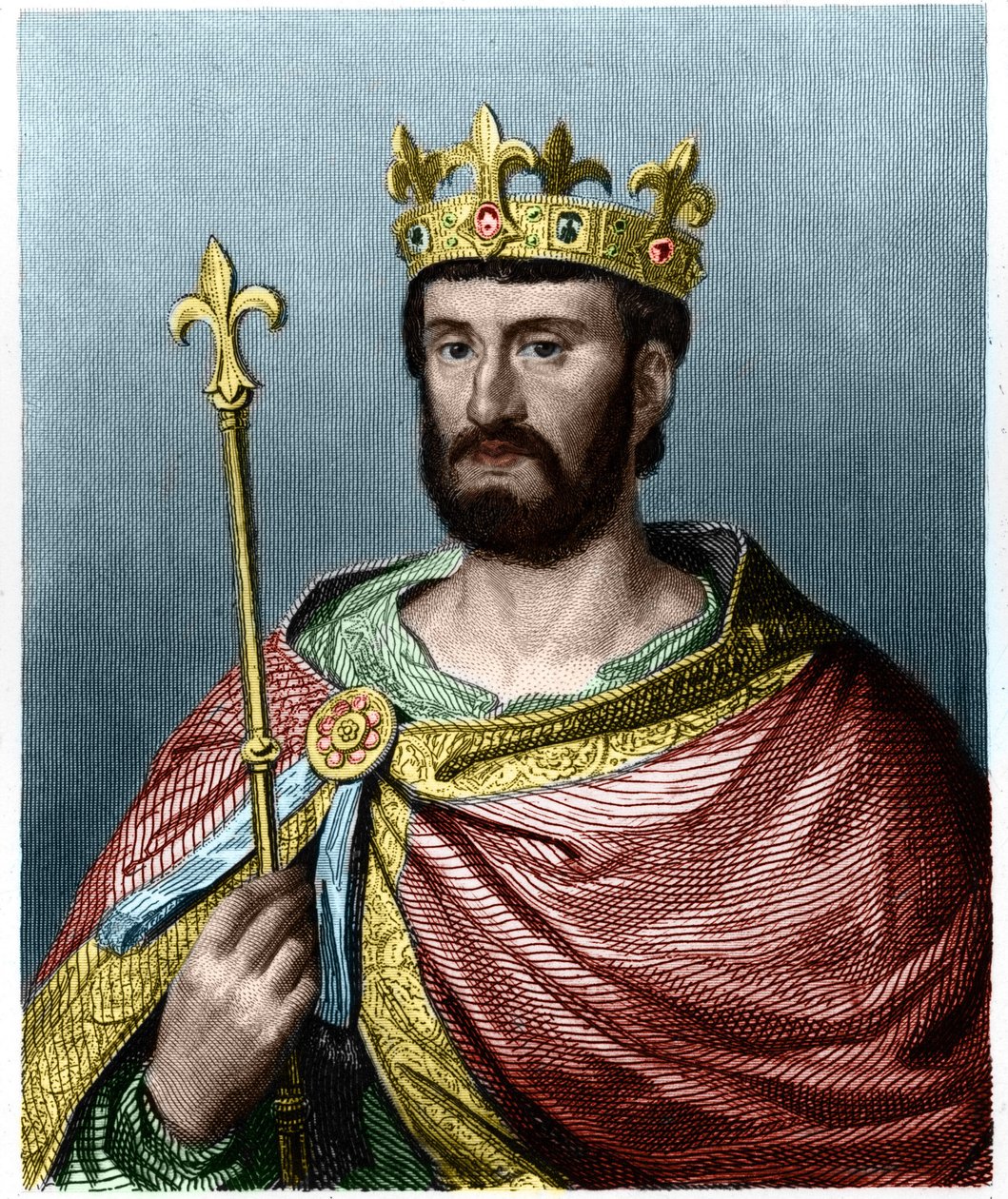 I. Fülöp (1060 - 1108), francia király portréja – Lavallee „” Histoire des Francais” című művében, metszet, sd. alkotó: French School