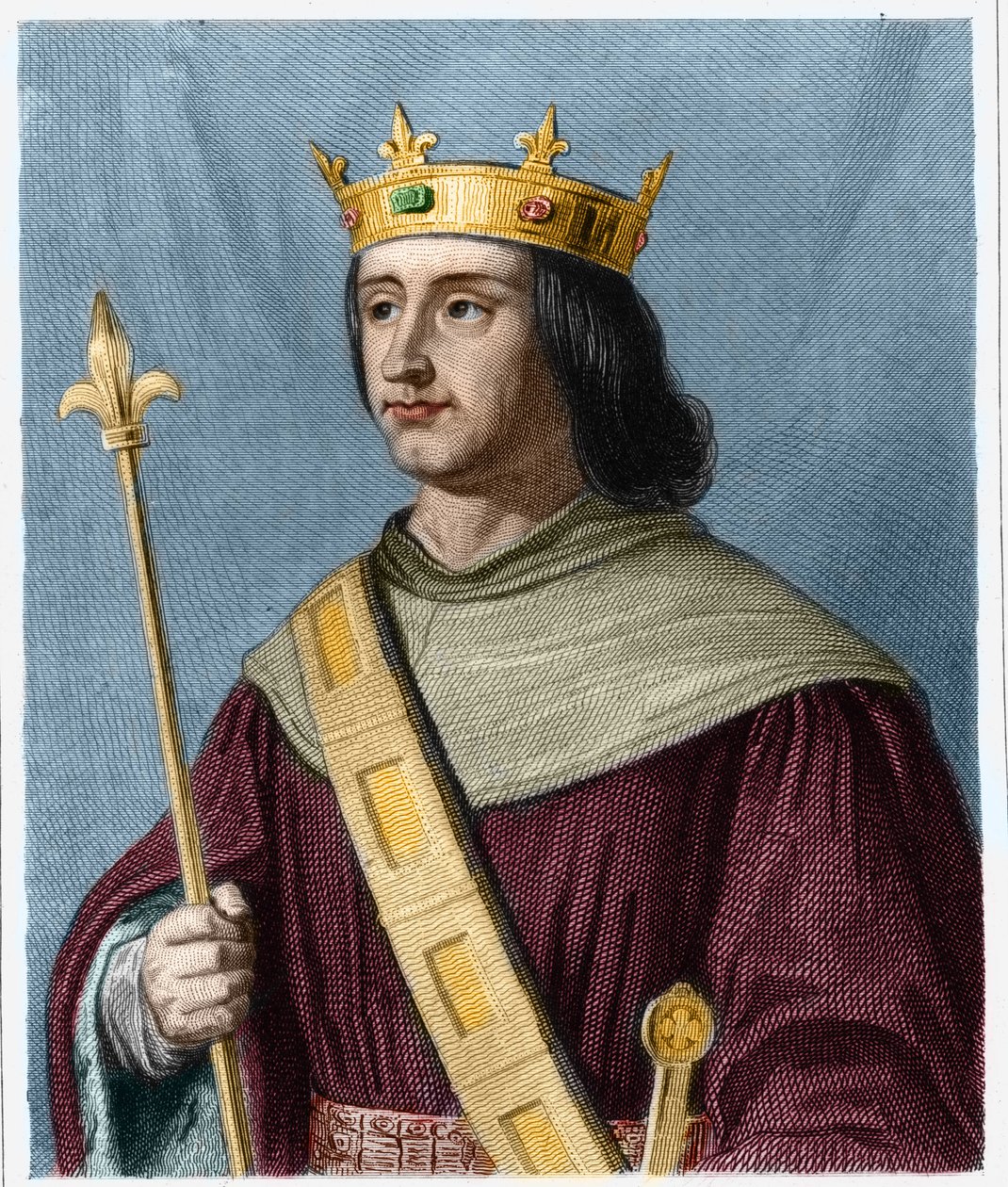 Philippe VI de Valois (1294 - 1350), francia király portréja – Lavallee „” Histoire des Francais” című könyvében, metszet, sd. alkotó: French School