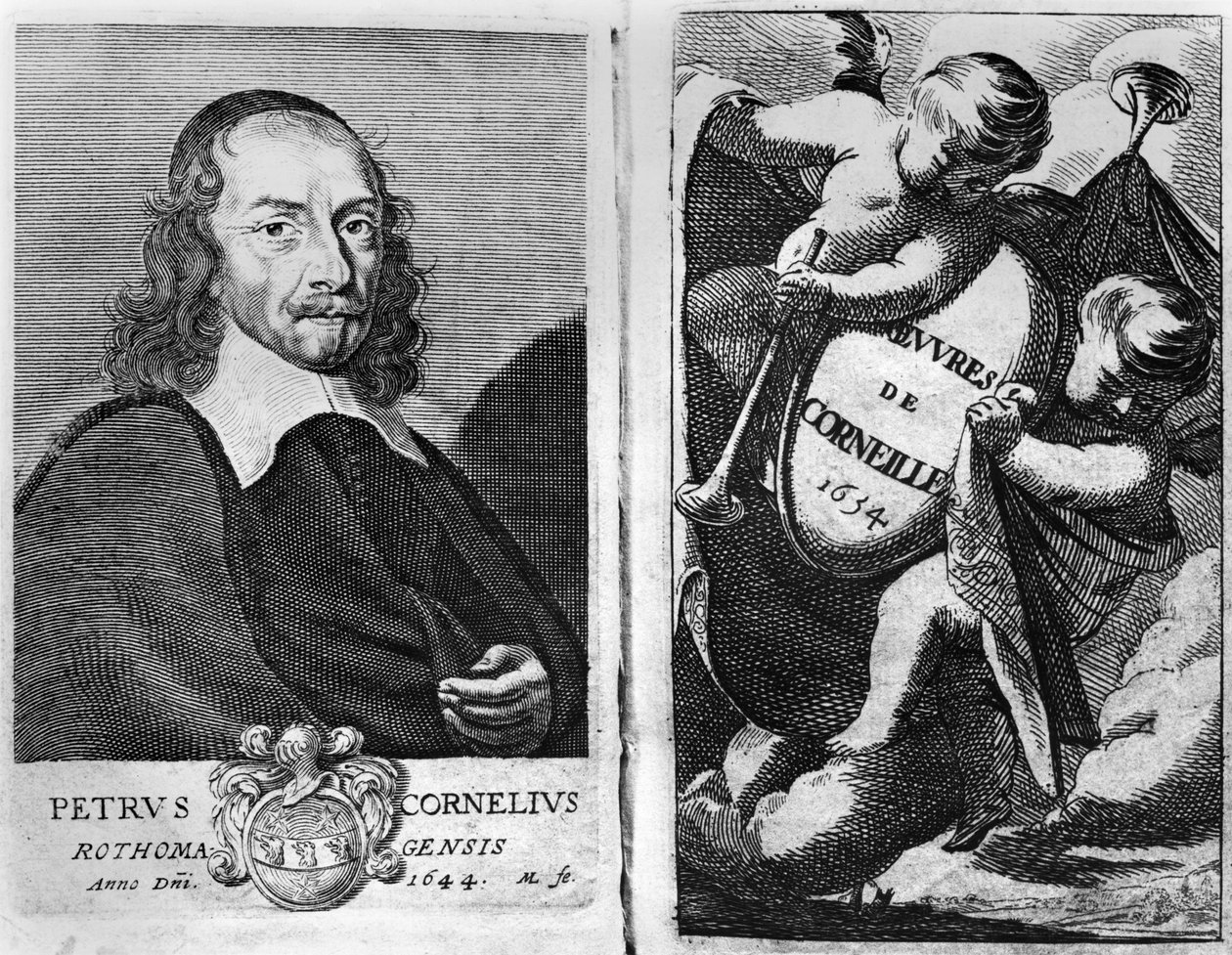 Pierre Corneille (1606-84) portréja 1644, az Oeuvres de Corneille 1634-ben megjelent kiadásának előképe alkotó: French School
