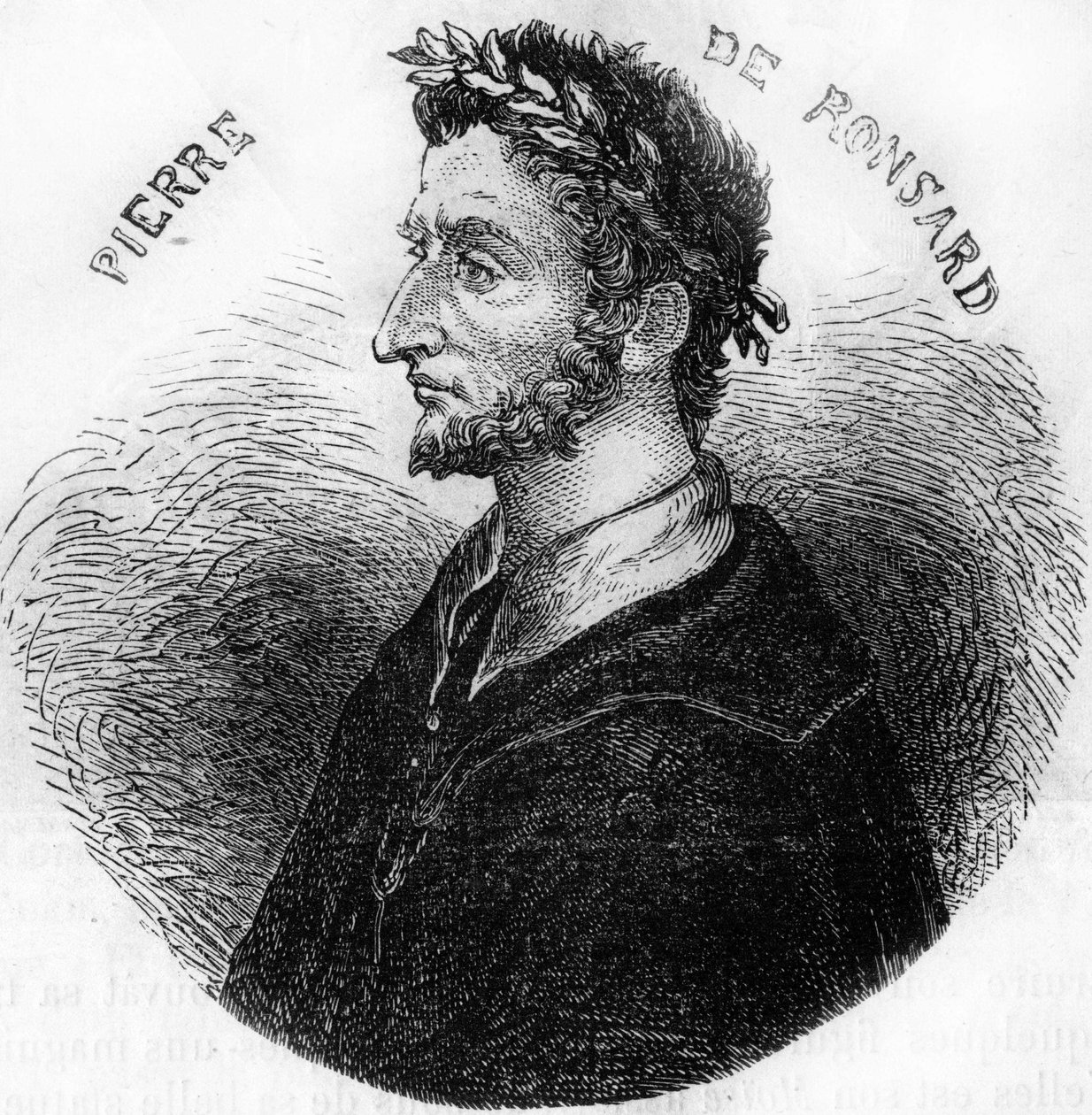 Pierre de Ronsard költő (1524-1585) portréja. „Franciaország népszerű története” c. 1885 körül. Metszet. alkotó: French School