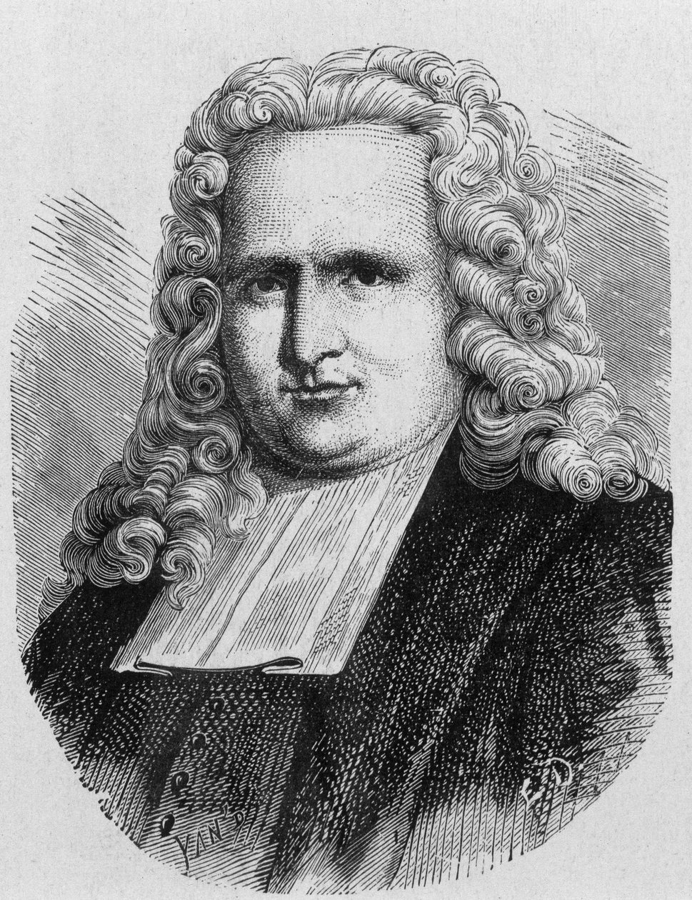 Pieter (Petrus, Pierre) van Musschenbroek (1692 - 1761) portréja, holland fizikus, az első elektromos kondenzátor (leideni palack) feltalálója 1745-ben - a „tudomány albumában”; jeles tudósok; Nagy felfedezések””” 1896. alkotó: French School