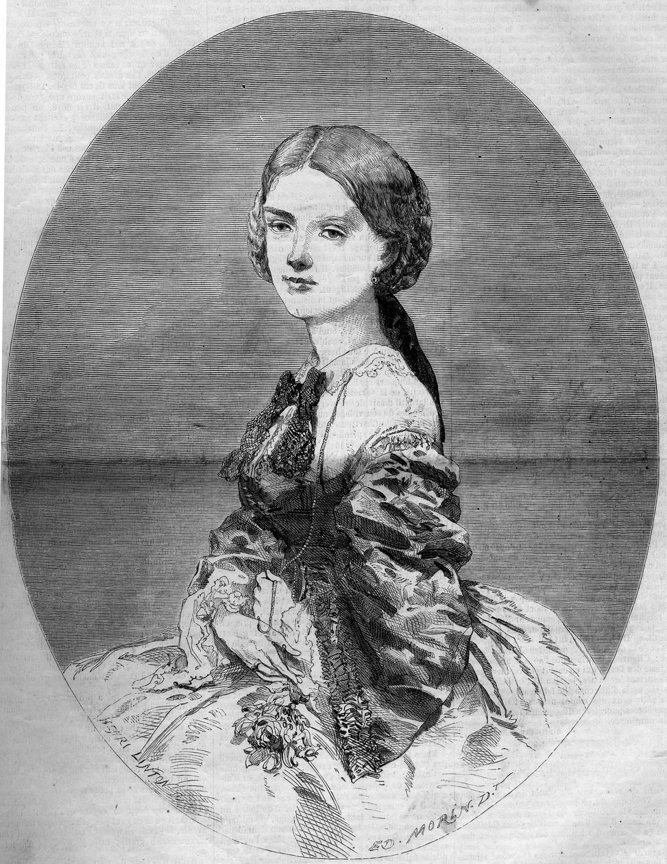Savoyai Klotild hercegnő (1843-1911), Napóleon herceg leendő feleségének (1822-1891) portréja. Metszet az 1859. január 29-i „” Le Monde Illustré”” 94. sz. alkotó: French School