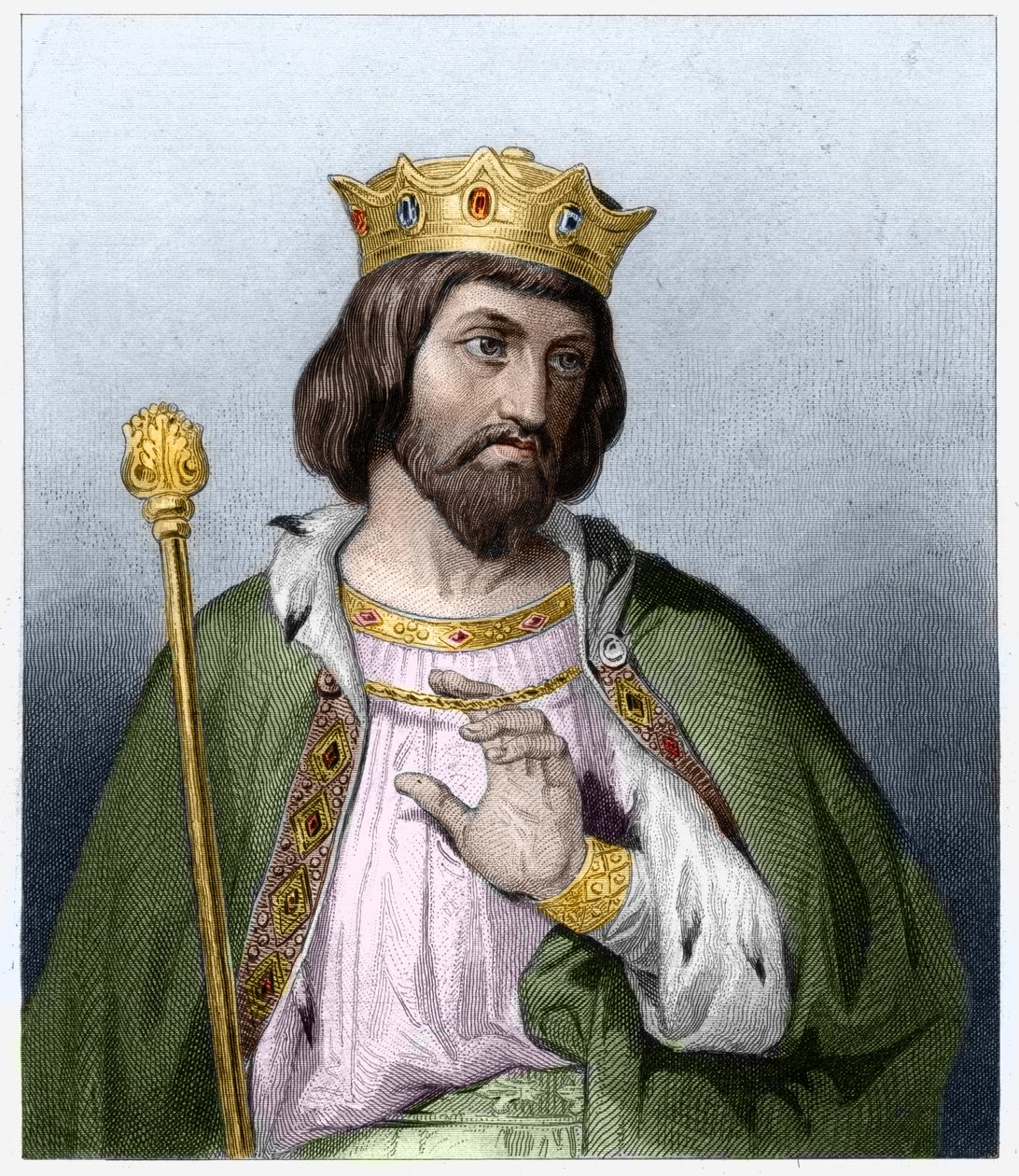 Jámbor Róbert (kb. 972-1031), francia király portréja - Lavallee „Histoire des Francais”-jában, metszet, sd. alkotó: French School