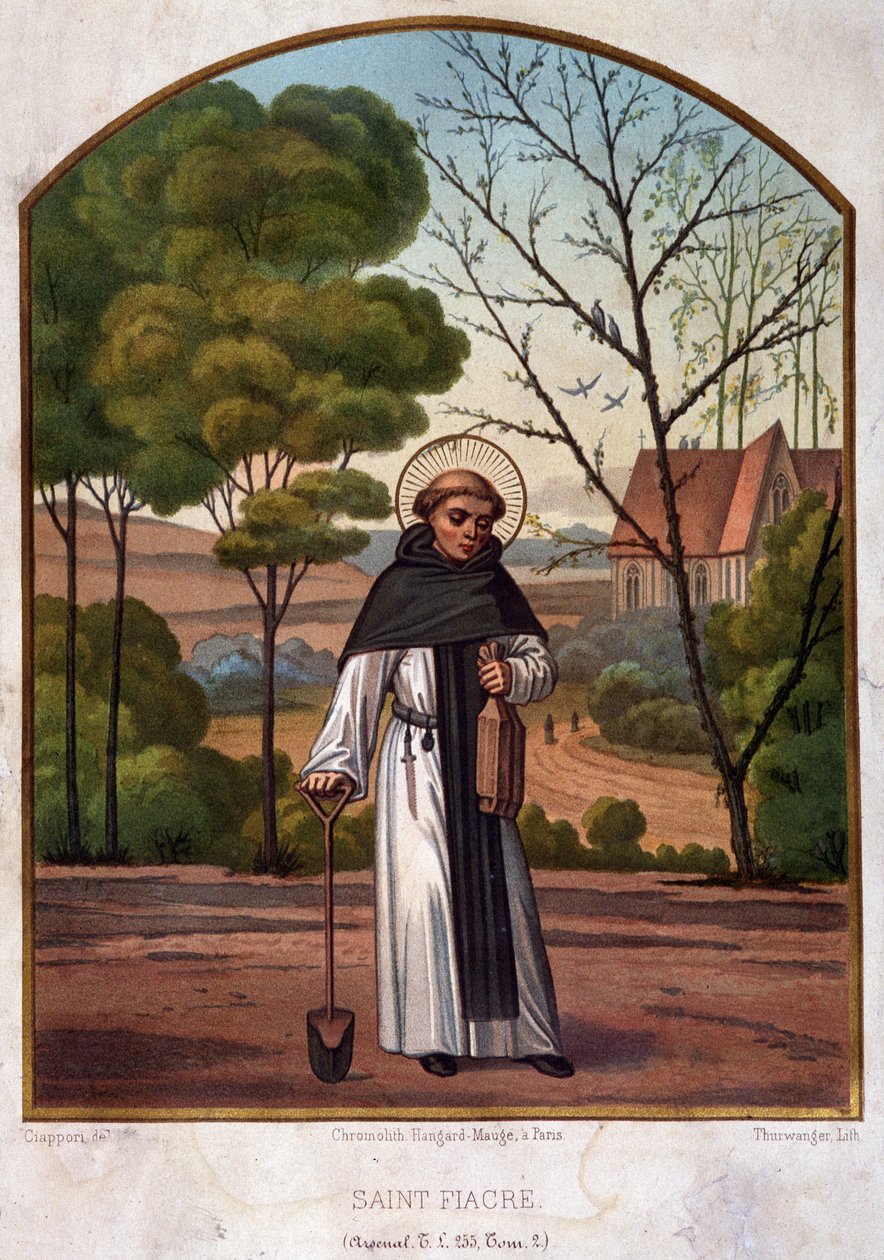 Szent Fiacre portréja (Meaux melletti remetelak), a kertészek munkájának védnöke 19. században. alkotó: French School