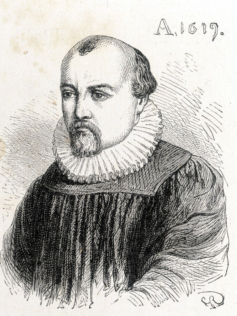 Solomon de Caus (1576-1624), francia fizikus portréja - a Tudományos albumban; jeles tudósok; Nagy felfedezések””” 1896. alkotó: French School