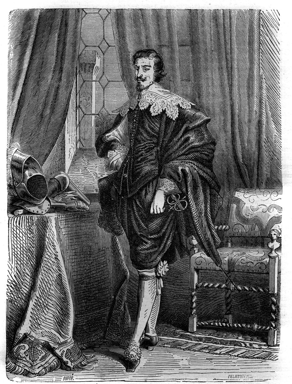 Thomas Wentworth (1593-1641), Strafford grófja, angol államférfi, Harisnyakötő lovagja és az első angol forradalomhoz vezető események fontos alakja portréja. Metszet a „” Pápák történetébe” (...) A királyné király és empe bűnei alkotó: French School