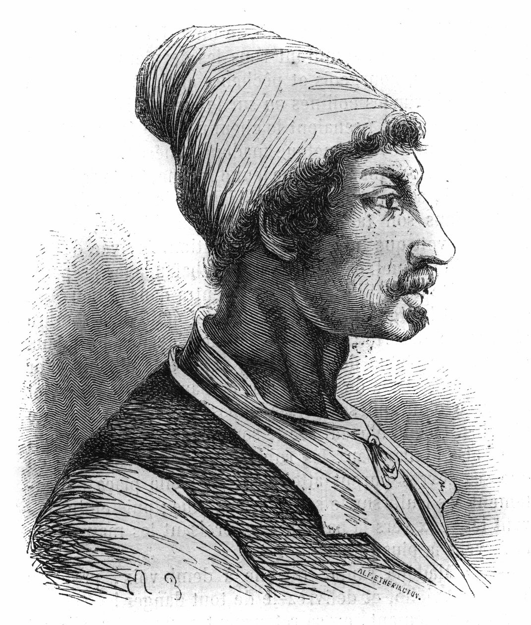Tommaso Aniello, Masaniello (1622-1647) nápolyi halász portréja, 1647-ben vette át a nápolyi spanyolok elleni lázadás élét. Metszet 1852-ből. alkotó: French School