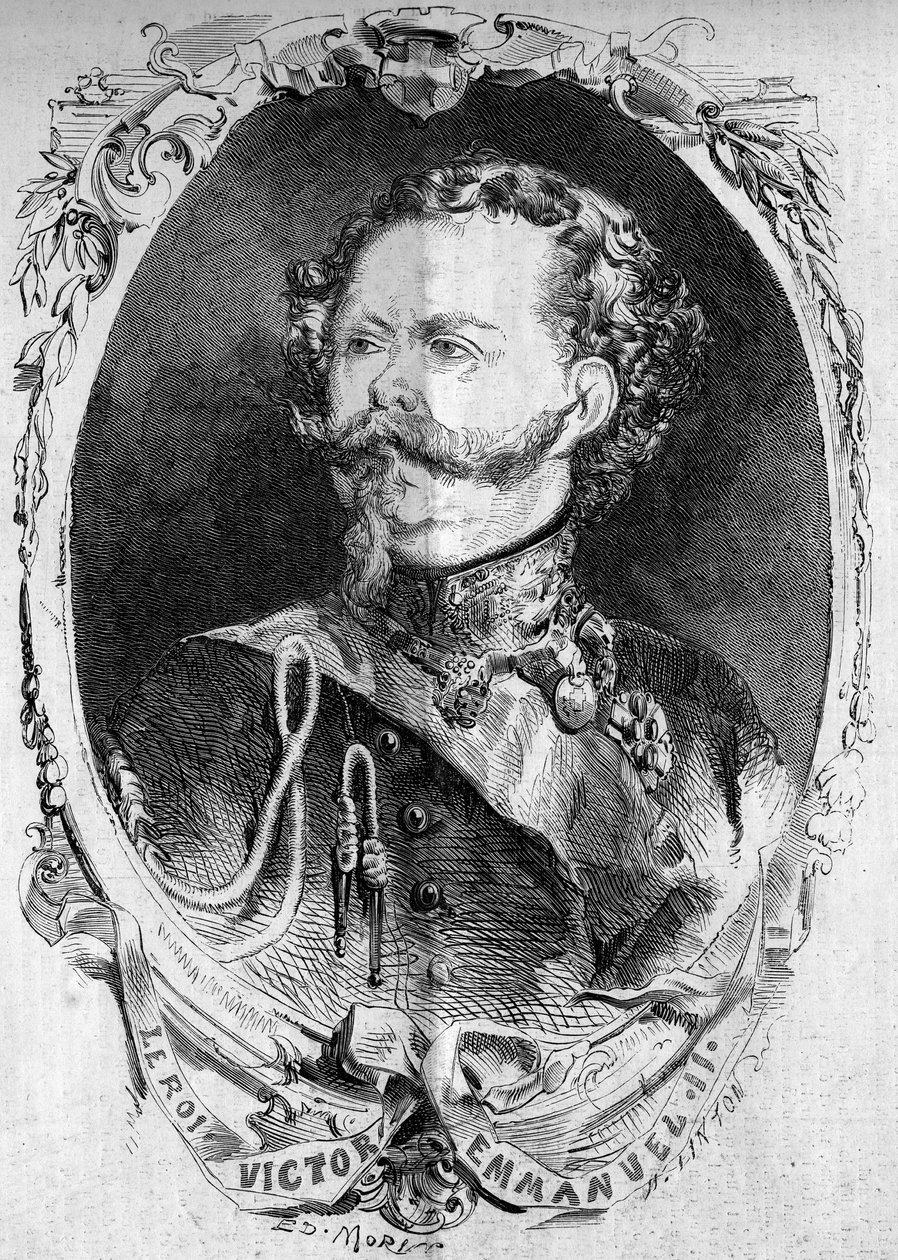 II. Viktor Emmanuel (Vittorio Emanuele) (Victor-Emmanuel) (1820-1878), Szardínia királyának és Olaszország leendő királyának portréja. Metszet az 1859. február 5-i „” Le Monde Illustré”” 95. sz. alkotó: French School