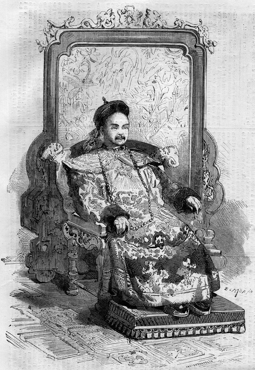 Xianfeng (1831-1861), a Qing-dinasztia kínai császárának portréja. Metszet a „” Le Monde Illustré”” 199. számában, február 2 alkotó: French School