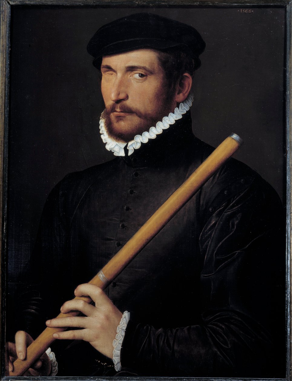 Egy vak fuvolaművész portréja Az Ecole francaise festménye. 1566 V. 0,62x0,5 m - Egy szem fuvolaművész portréja. Francia iskolai festészet. 1566. 0,62 x 0,5 m. Louvre Múzeum, Párizs alkotó: French School