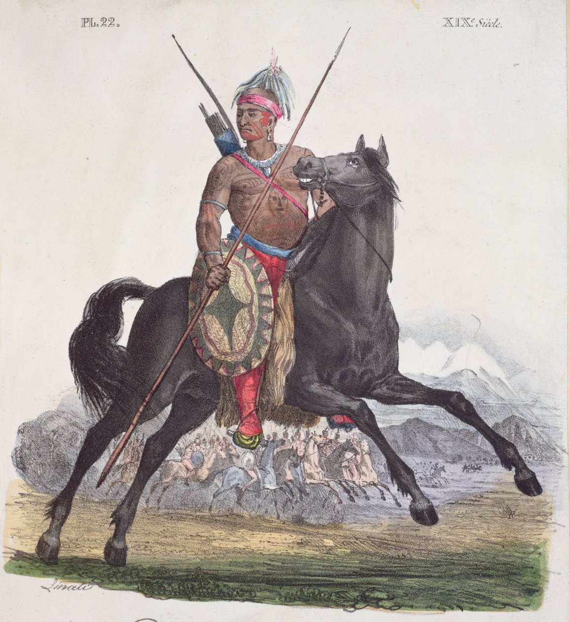 Egy apacsfőnök portréja a kaliforniai Rio Colorado régióból, 22. lemez egy Costumes Mexicains sorozatból, 1825 körül alkotó: French School