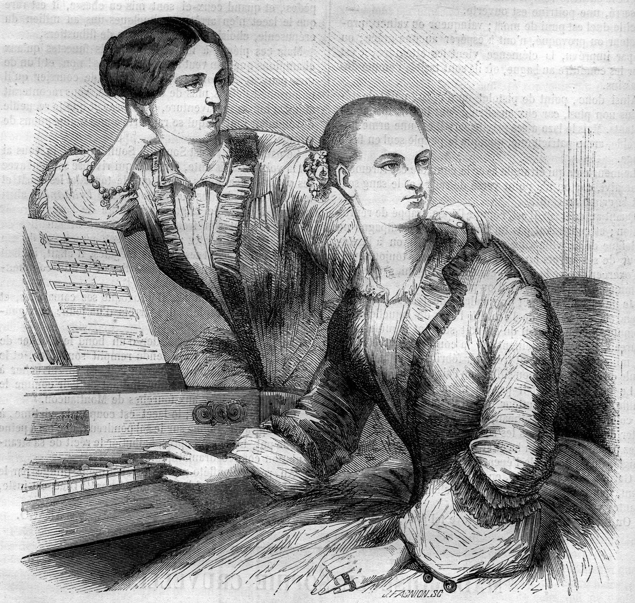 A Cruvelli nővérek, német táncosok portréja. Sophie Cruvelli (Johanna Sofia Charlotte Cruwell, szintén) (1826-1907) és Marie Cruvelli (Friederike Marie Cruwell, író) (1824-1868). Metszet 1852-ből. alkotó: French School