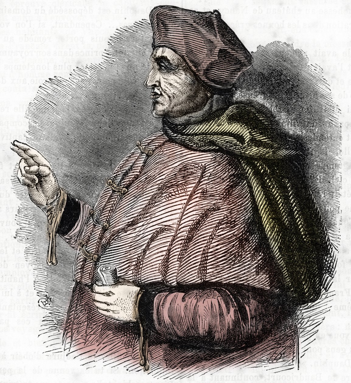 Eveque Pierre Cauchon (1371-1442) portréja, a Joan of Arc eljárás engedélyezésre jogosult tisztje (Pierre Cauchon beauvais-i püspök portréja) Metszet alkotó: French School