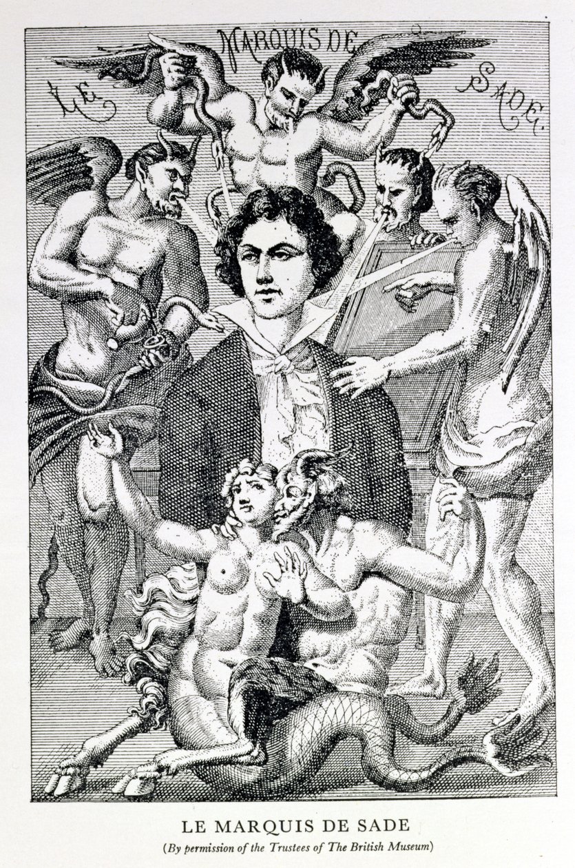 De Sade márki portréja ördögökkel körülvéve (metszet) alkotó: French School