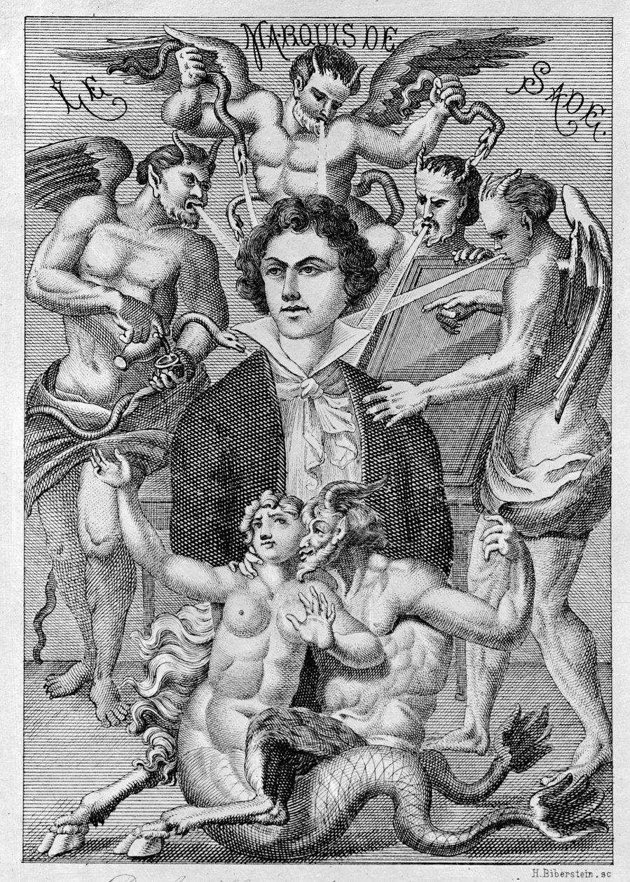 De Sade márki portréja, „Madame Gourdan levelezésének előlapja” alkotó: French School