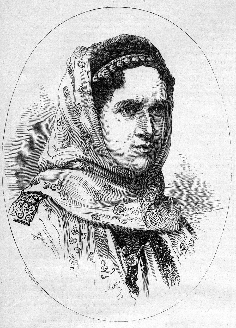 Erzsébet Pauline Románia hercegnőjének portréja Ottilie Louise de Wied (1839-1914), Charls 1. (Carol 1.) leendő román király feleségének. Metszet a „” Le Monde Illustré”” 1054. számában, 1877. június 23. alkotó: French School