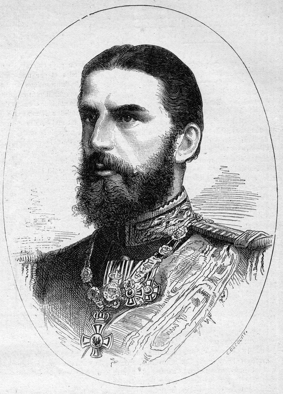 Károly de Hoenzolern Sigmaringer (1839-1914) román herceg, I. Károly (I. Károly) leendő király portréja. Metszet a „” Le Monde Illustré”” 1054. számában, 1877. június 23. alkotó: French School