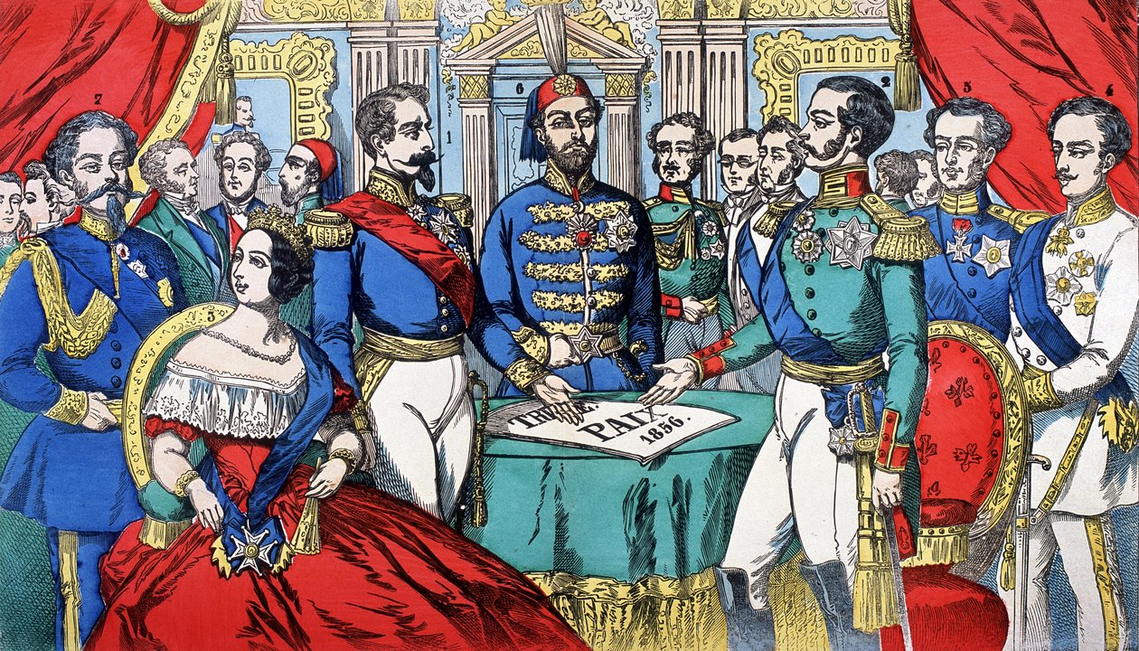 Európa uralkodóinak portréja az 1856-os békeszerződés idején: balról jobbra, Viktor Emmánuel (Victor Emanuel) (Vittorio Emanuele), Szardínia királya, Viktória, Anglia királynője, III. Napóleon török császár, II. Sándor király Oroszország, F alkotó: French School