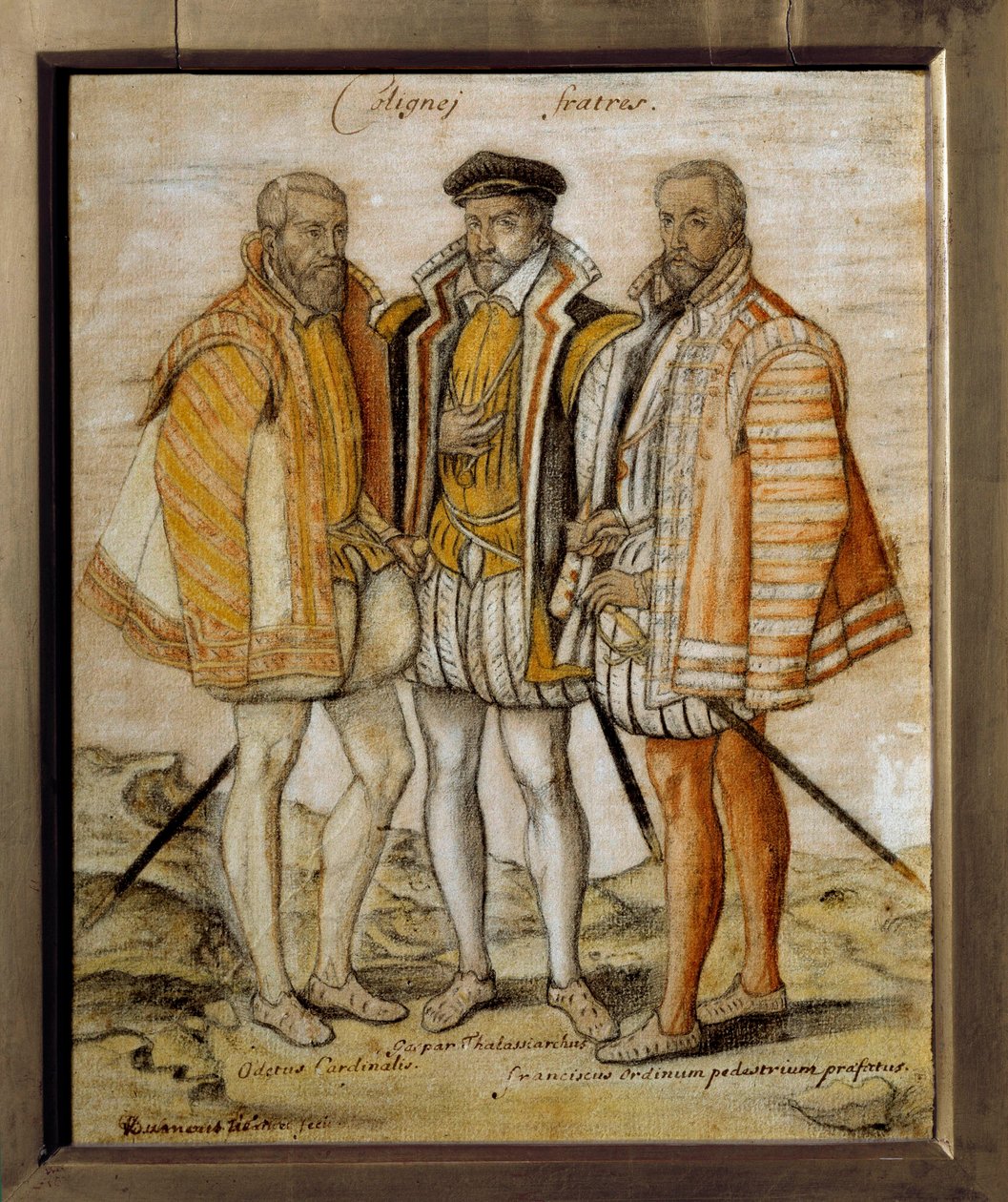 A három testvér, Coligny (Odet (1517-1571), Gaspard (1519-1572) és Francois portréja. Névtelen rajz. V 0,26x0,21 m Chantilly, musee Conde alkotó: French School