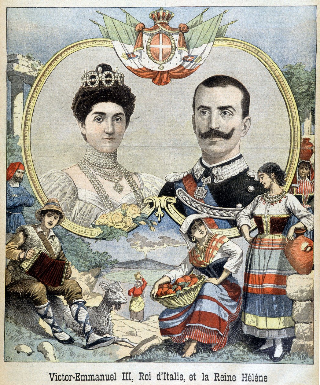 III. Viktor Emmanuel és Montenegró Helénéje, Olaszország uralkodója, a „The Petit Journal” borítója, 1903. 05. 07. (metszet) alkotó: French School